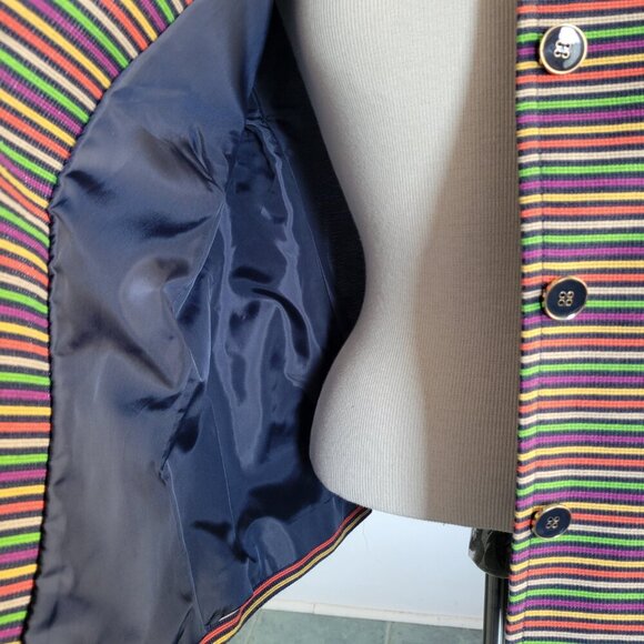 New Talbots Women’s Multicolor Blue Yellow Striped Rainbow Cotton Jacket (14) - Picture 6 of 16